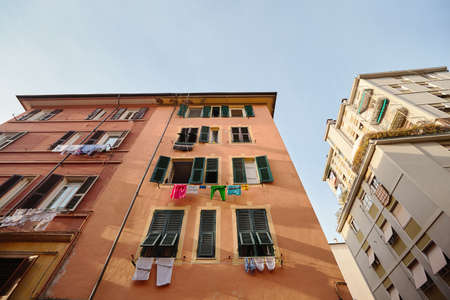 La Spezia typical house drying clothesの写真素材
