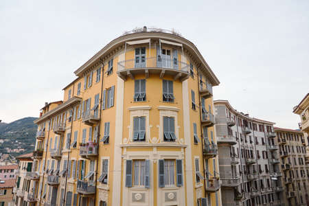 interesting curved building in La Speziaの写真素材