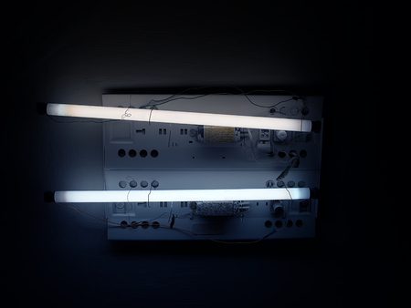 fluorescent lamp in the dark on the ceiling