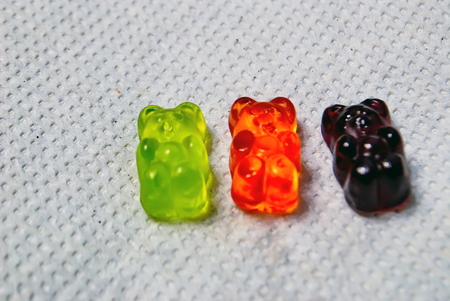Multicolored jelly bears. Delicious jelly bears. Macro photo. Rainbow marmaladeの写真素材