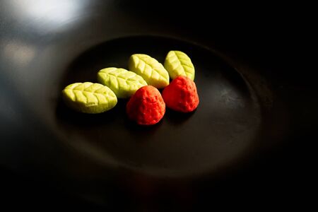 Fruit candy on black. Delicious fruit candy. Multicolored fruit candy. Candiesの写真素材