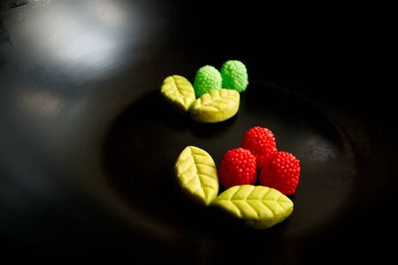 Fruit candy on black. Delicious fruit candy. Multicolored fruit candy. Candiesの写真素材