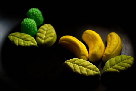 Fruit candy on black. Delicious fruit candy. Multicolored fruit candy. Candiesの写真素材