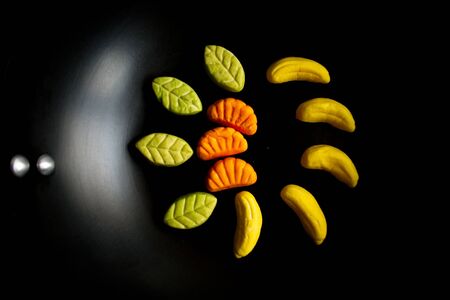 Fruit candy on black. Delicious fruit candy. Multicolored fruit candy. Candiesの写真素材