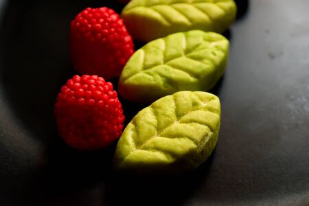 Fruit candy on black. Delicious fruit candy. Multicolored fruit candy. Candiesの写真素材