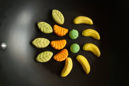 Fruit candy on black. Delicious fruit candy. Multicolored fruit candy. Candiesの写真素材