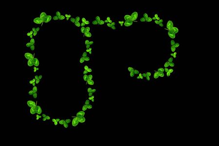 Clover frame. Clover. Green clover. Natural motifs on a dark background.の写真素材