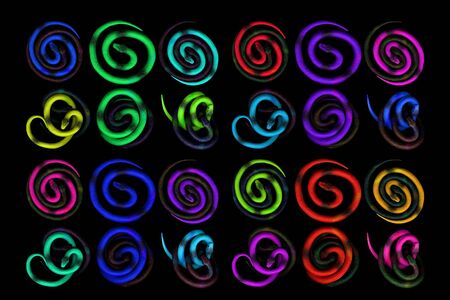 Multi-colored toy rubber snakes rolled up in a ball. Colored toy snakes. Rubber snakes.の写真素材