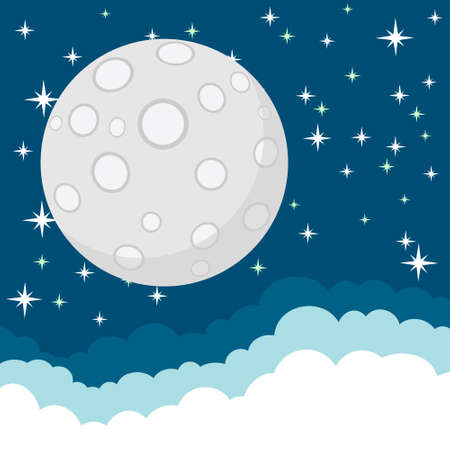 Full Moon in the Starry Cosmic Dark Blue Sky with Space for Textのイラスト素材