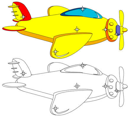 Color and Outline Version of the Aircraft. Vector.のイラスト素材