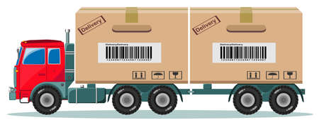Truck With Cargo Boxes on Trailer, Vector Illustrationのイラスト素材