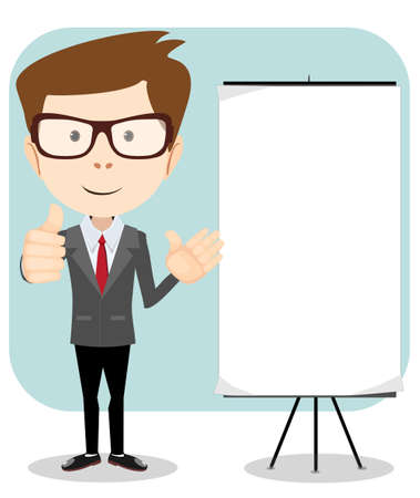Friendly businessman, pointing to blank billboard, giving a thumbs upのイラスト素材