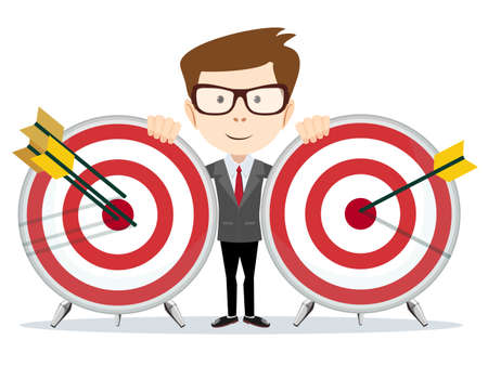 Successful businessman or teacher holding a target with arrowのイラスト素材