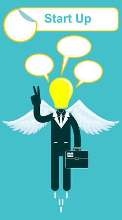 Vector happy lamp head businessman with victory signのイラスト素材