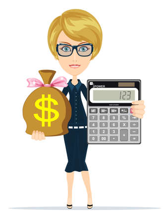 Accountant with a Calculator, Vector Illustrationのイラスト素材