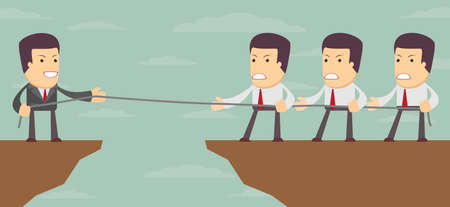Abstract Businessmen Tug of war on a cliff. Vector illustrationのイラスト素材