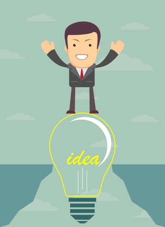 Businessman on a bulb cross an abyss. Vectorのイラスト素材