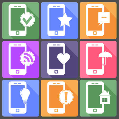 Whites Phone with Different Signs, Vector Illustrationのイラスト素材