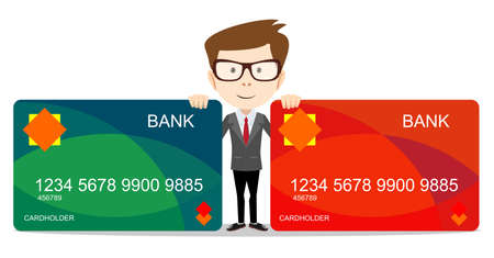 Man holding a bank card - vector illustrationのイラスト素材