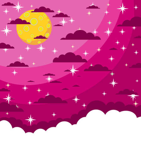 Night beautiful moonlit sky, vector illustrationのイラスト素材