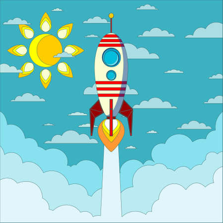 Rocket on the blue sky, vector illustrationのイラスト素材