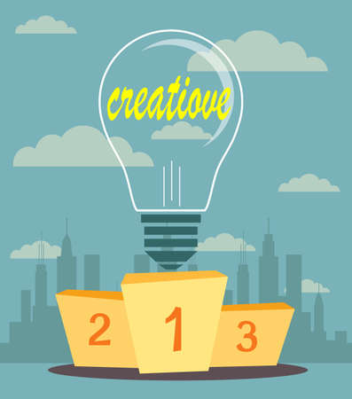 Creative ideas proudly standing on the winning podium. Flat styleのイラスト素材