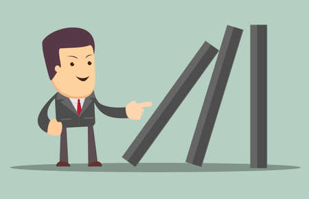 Businessman toppling dominoes. Domino effect.  Stock Vector illustration.のイラスト素材
