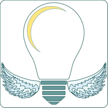 Creative idea vector illustration with lamp and wings. Modern vector design element on color backgroundのイラスト素材