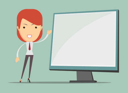Business woman pointing to an empty board, vector illustrationのイラスト素材