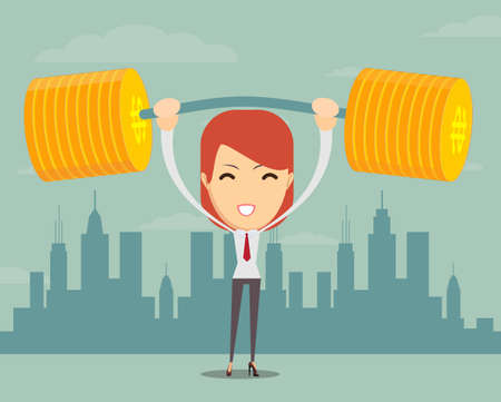 A businesswoman solves lightly every weight work. Vectorのイラスト素材