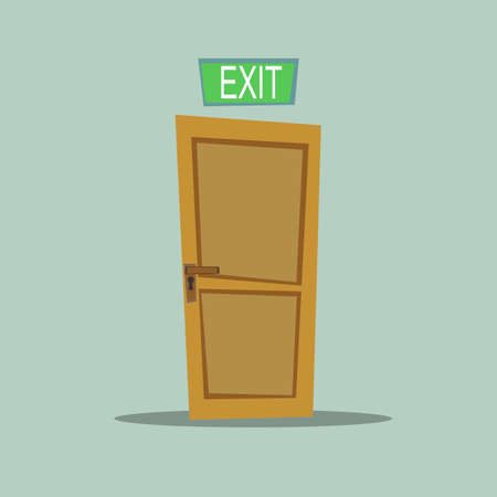 A wooden door with exit sign, vector illustrationのイラスト素材