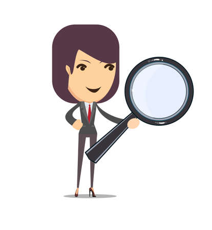 Business woman on a white background with a magnifier to find, vector illustrationのイラスト素材