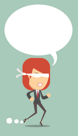 Woman blindfolded runs steadily forward, not afraid to fall, illustrationのイラスト素材