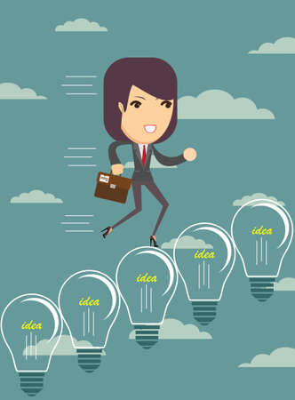 Business woman climbing bulbs as ideas to successful businessのイラスト素材