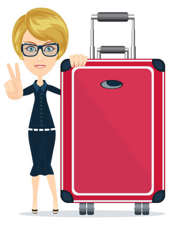 Businesswoman or manager traveling with a suitcase . Stock vector illustrationのイラスト素材