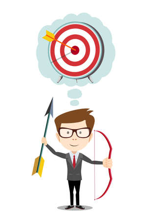 man with a bow and arrow dreaming about target.. Stock vector illustrationのイラスト素材