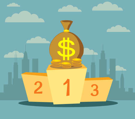 Trophy wealth, prize money on sport winner podium, pedestal vector.のイラスト素材