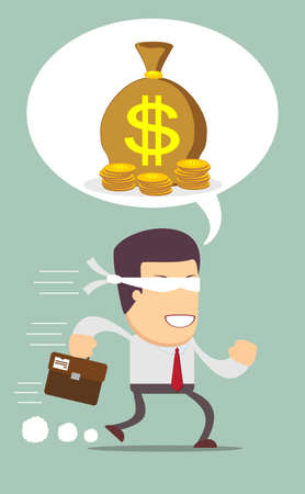 Blindfolded businessman running to find moneyのイラスト素材