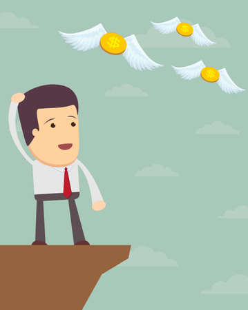sad man in  suit see off  flying away money.のイラスト素材