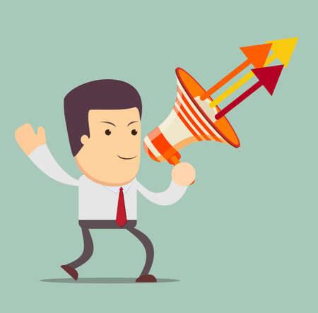 Young businessman with a megaphoneのイラスト素材