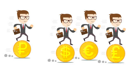 people on the gold coines with different currencyのイラスト素材