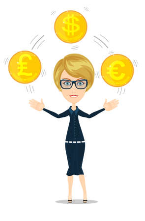 businesswoman juggling with gold coinsのイラスト素材