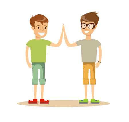 Pupils giving each other a high fiveのイラスト素材