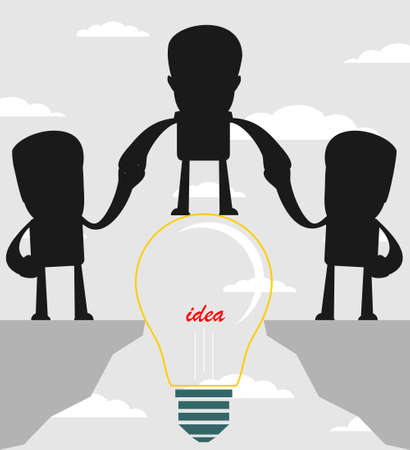 Businessman on a bulb helping a man to cross an abyss.のイラスト素材