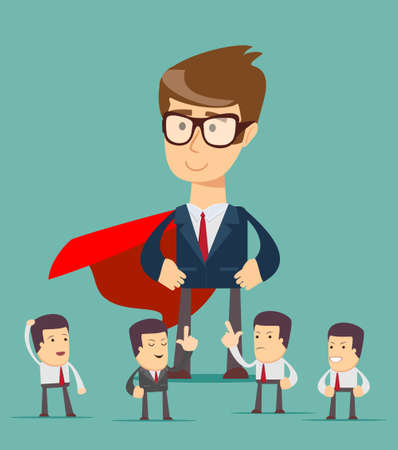 Sketch of working little people and big superhero.のイラスト素材