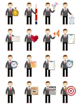 Set. Businessman. Stock flat vector illustration.のイラスト素材