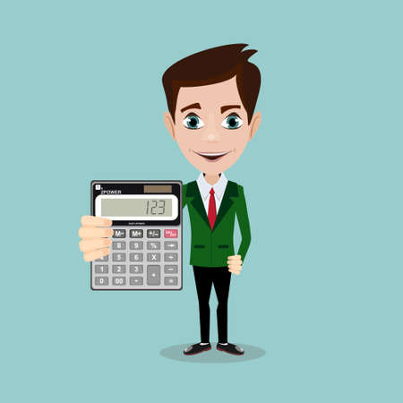 man holding a calculator. Stock vector illustration for poster, greeting card, website, ad, business presentation, advertisement design.のイラスト素材