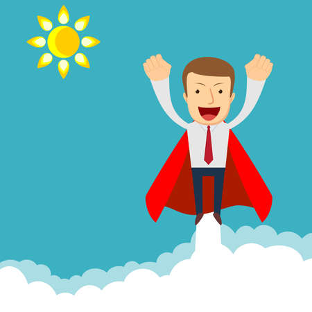 Superhero - businessman in red capes flying upwards to his success.のイラスト素材