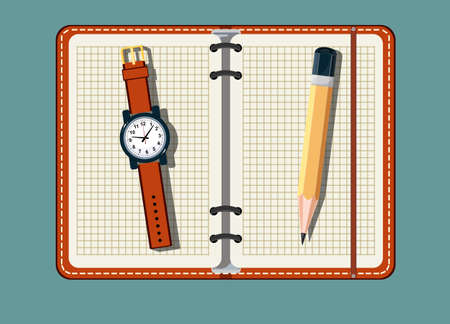 Office stuff with notepad and watch .のイラスト素材