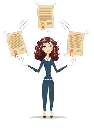 Abstract businesswoman holding a diploma or patent.のイラスト素材